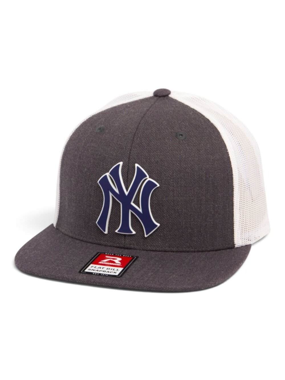 New York Yankees NY Navy 3D Wool Blend Flat Bill Hat- Heather Charcoal/ White